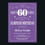 Sorpresa 60 cumpleaños invitación morado y blanco<br><div class="desc">Sorpresa 60 cumpleaños Invitación tipografía morada y blanca. Fondo púrpura. Cumpleaños de adultos. Cumpleaños de hombres o mujeres. Invite a un niño o Chica Lady Teen Teenage Bday. 13a 15a 16a 18a 20a 30a 40a 50a 60a 70a 80a 90a 100a. Cualquier edad. Para más personalización, haga clic en el botón...</div>