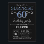 Sorpresa 60 cumpleaños invitación negro y azul<br><div class="desc">Sorpresa 60 cumpleaños invitación con fondo negro y azul Purpurina.Pizarra. Cumpleaños de adultos. Invitar el cumpleaños de hombres o mujeres.
Cualquier edad. Para más personalización,  haga clic en el botón "Personalizar" y utilice nuestra herramienta de diseño para modificar esta plantilla.</div>