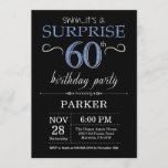 Sorpresa 60 cumpleaños invitación negro y azul<br><div class="desc">Sorpresa 60 cumpleaños invitación con fondo negro y azul Purpurina.Pizarra. Cumpleaños de adultos. Invitar el cumpleaños de hombres o mujeres.
Cualquier edad. Para más personalización,  haga clic en el botón "Personalizar" y utilice nuestra herramienta de diseño para modificar esta plantilla.</div>