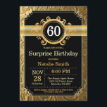 Sorpresa 60 cumpleaños invitación negro y oro<br><div class="desc">Sorpresa 60 cumpleaños invitación con antecedentes de Purpurina negro y oro. Cumpleaños de adultos. Cumpleaños de hombres o mujeres. Invite a un niño o Chica Lady Teen Teenage Bday. 13a 15a 16a 18a 20a 30a 40a 50a 60a 70a 80a 90a 100a. Cualquier edad. Para más personalización, haga clic en el...</div>
