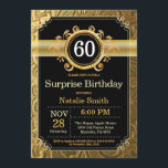 Sorpresa 60 cumpleaños invitación negro y oro<br><div class="desc">Sorpresa 60 cumpleaños invitación con antecedentes de Purpurina negro y oro. Cumpleaños de adultos. Cumpleaños de hombres o mujeres. Invite a un niño o Chica Lady Teen Teenage Bday. 13a 15a 16a 18a 20a 30a 40a 50a 60a 70a 80a 90a 100a. Cualquier edad. Para más personalización, haga clic en el...</div>