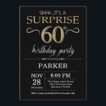 Sorpresa 60 cumpleaños invitación negro y oro<br><div class="desc">Sorpresa 60 cumpleaños invitación con antecedentes de Purpurina negro y oro.Pizarra. Cumpleaños de adultos. Invitar el cumpleaños de hombres o mujeres.
Cualquier edad. Para más personalización,  haga clic en el botón "Personalizar" y utilice nuestra herramienta de diseño para modificar esta plantilla.</div>