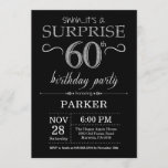 Sorpresa 60 cumpleaños invitación negro y plata<br><div class="desc">Sorpresa 60 cumpleaños con antecedentes de Purpurina negro y plateado.Pizarra. Cumpleaños de adultos. Invitar el cumpleaños de hombres o mujeres. Cualquier edad.
Para más personalización,  haga clic en el botón "Personalizar" y utilice nuestra herramienta de diseño para modificar esta plantilla.</div>