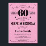 Sorpresa 60 cumpleaños invitación negro y rosa<br><div class="desc">Sorpresa 60 años Invitación Tipografía Negra y Rosa. Fondo negro y rosa. Cumpleaños de adultos. Cumpleaños de hombres o mujeres. Invite a un niño o Chica Lady Teen Teenage Bday. 13a 15a 16a 18a 20a 30a 40a 50a 60a 70a 80a 90a 100a. Cualquier edad. Para más personalización, haga clic en...</div>