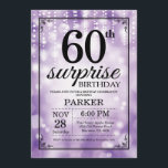 Sorpresa 60 cumpleaños invitación Purpurina morado<br><div class="desc">Sorpresa 60 cumpleaños con luz de cadena púrpura con fondo morado Purpurina. Cumpleaños Púrpura. Cumpleaños de adultos. Invitar el cumpleaños de hombres o mujeres. 13. 15. 16. 18. 20. 21. 30. 40. 50. 60. 70. 80. 90. 100. Cualquier edad. Para más personalización, haga clic en el botón "Personalizar" y utilice...</div>