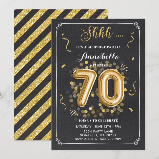 Sorpresa 70.ª Invitación de cumpleaños Cartón de o (Anverso / Reverso)