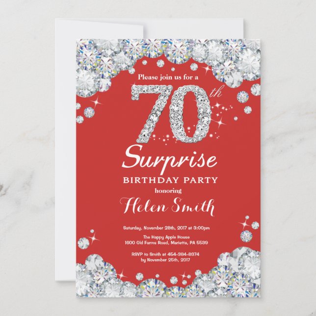 Sorpresa 70.ª Invitación de cumpleaños Diamante Pl (Anverso)