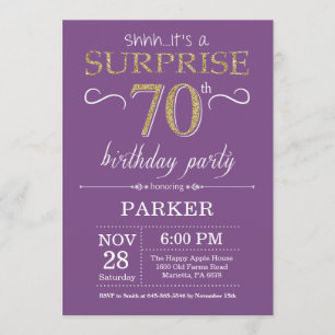 Sorpresa 70.ª invitación de cumpleaños morado y or