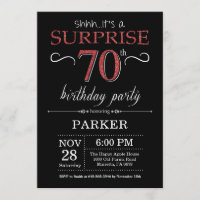 Sorpresa 70.ª invitación de cumpleaños negro y roj