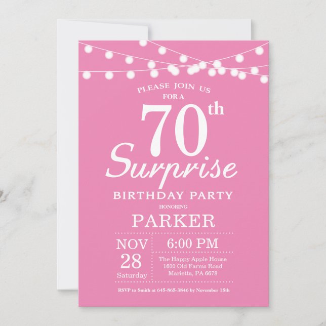 Sorpresa 70.ª invitación de cumpleaños Rosa (Anverso)