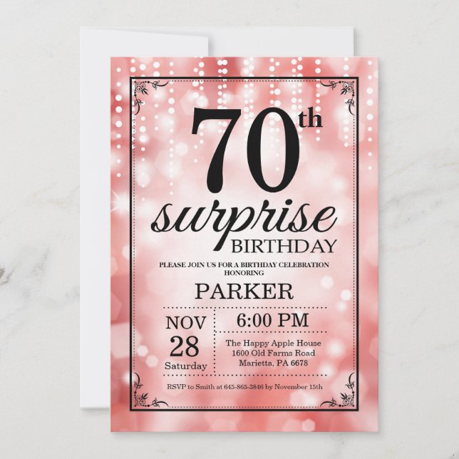 Sorpresa 70.º Purpurina Rojo Invitación a Cumpleañ (Anverso)