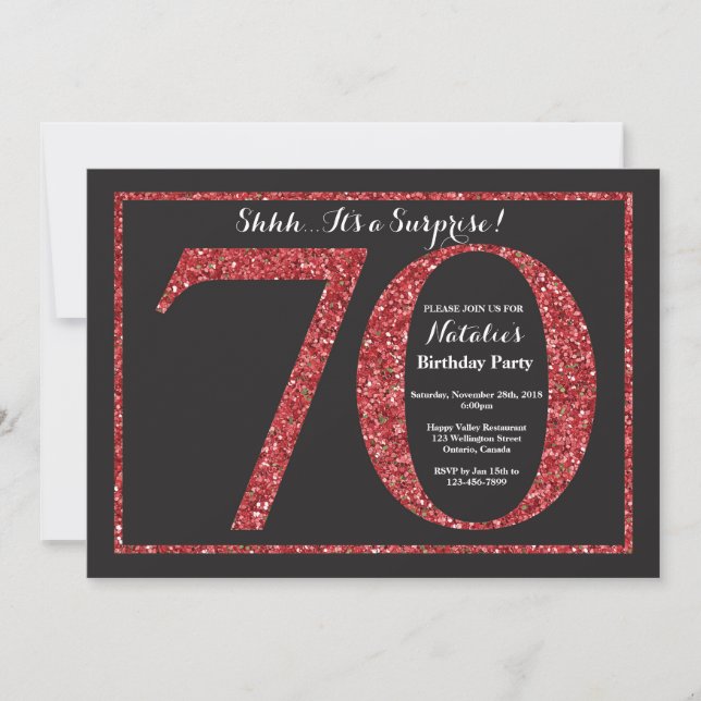 Sorpresa 70.º Purpurina Rojo Invitación a Cumpleañ (Anverso)