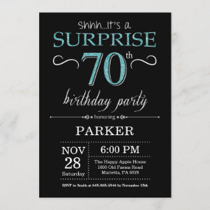 Sorpresa 70 cumpleaños invitación negro y Verde az