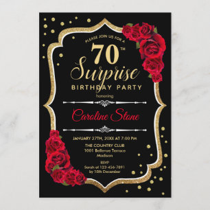 Sorpresa 70 cumpleaños - Invitación roja de oro ne