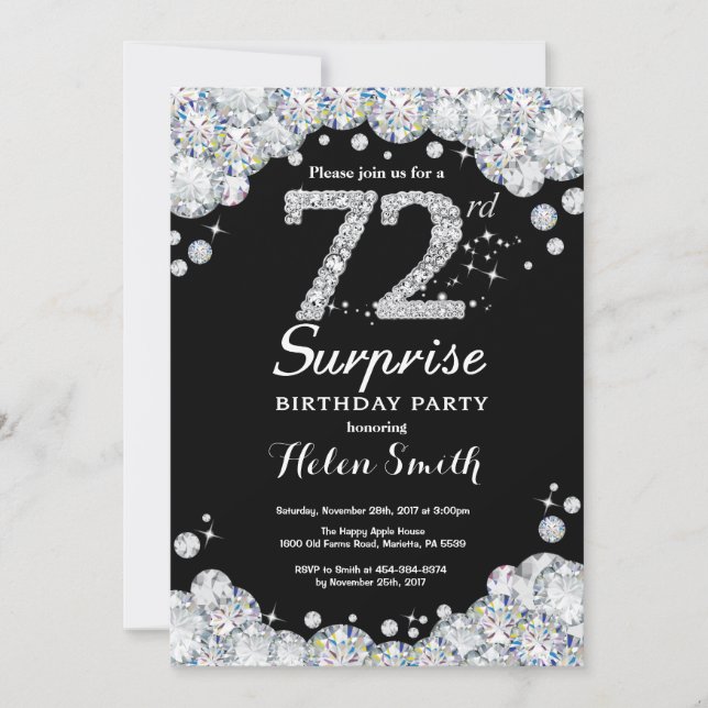 Sorpresa 72.ª Invitación de cumpleaños Diamante Pl (Anverso)