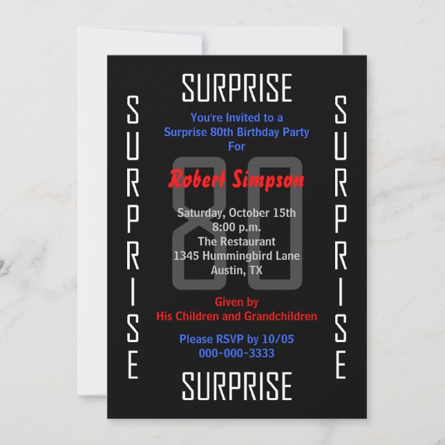 Sorpresa 80.ª invitación a la fiesta de cumpleaños (Anverso)
