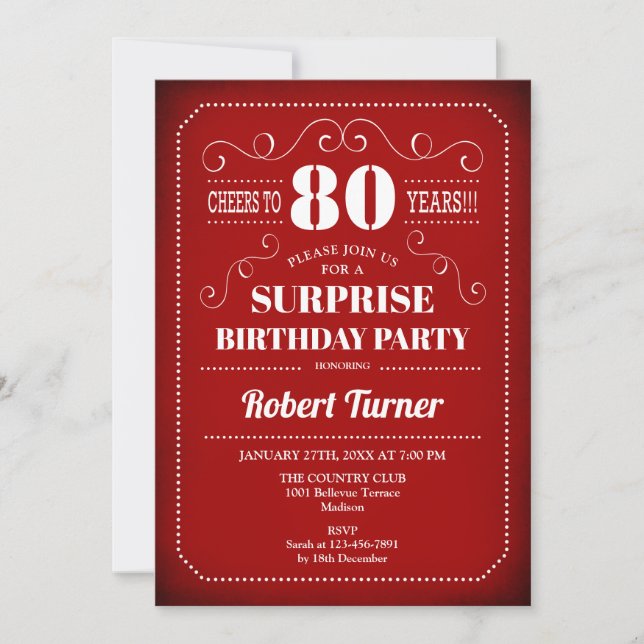 Sorpresa 80.ª Invitación de cumpleaños - Blanco Ro (Anverso)