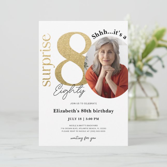 Sorpresa 80.ª invitación de cumpleaños de oro con  (Anverso de pie)