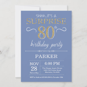 Sorpresa 80 cumpleaños Invitación azul y oro