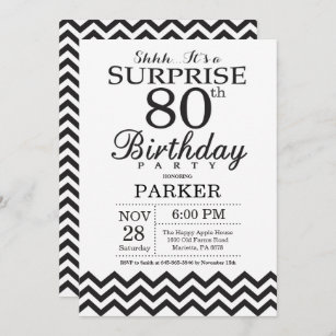 Sorpresa 80 cumpleaños invitación Chevron negro