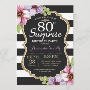Sorpresa 80 cumpleaños invitación Floral Gold