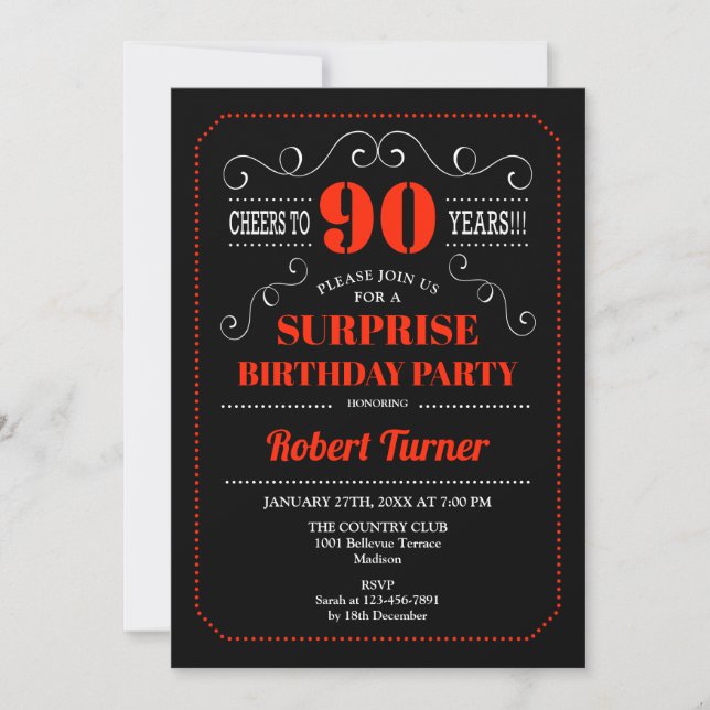 Sorpresa 90.ª invitación de cumpleaños - Rojo negr (Anverso)