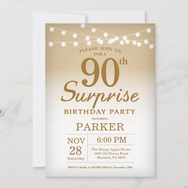 Sorpresa 90 cumpleaños Invitación a Oro (Anverso)