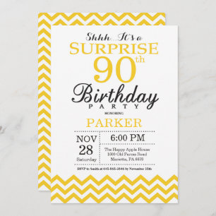 Sorpresa 90 cumpleaños Invitación amarillo Chevron