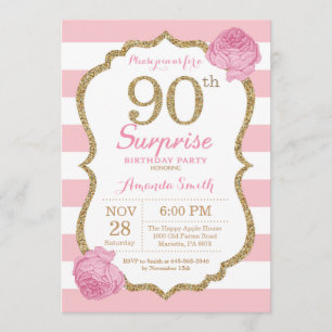 Sorpresa 90 Invitación de cumpleaños Rosa y Oro