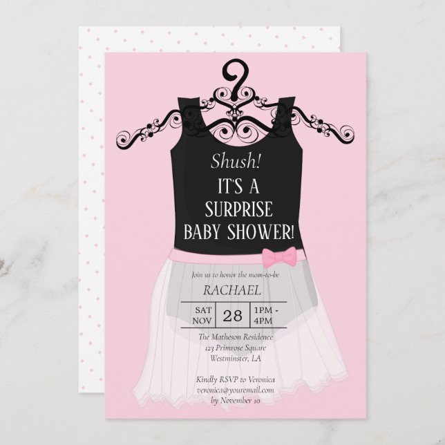 Sorpresa Baby Shower Ballerina Invitación Rosa (Anverso / Reverso)