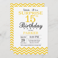 Sorpresa Chevron Amarillo invitación a cumpleaños 