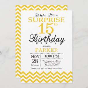Sorpresa Chevron Amarillo invitación a cumpleaños 