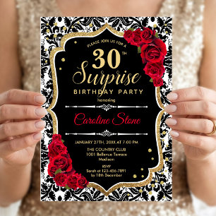 Sorpresa Cumpleaños 30 - Invitación Negra Dorada R