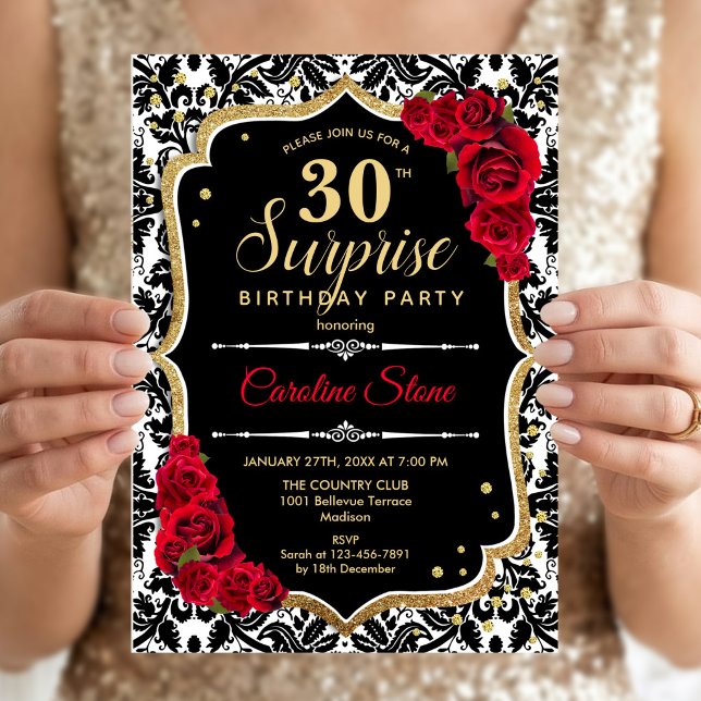 Sorpresa Cumpleaños 30 - Invitación Negra Dorada R (Subido por el creador)