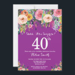 Sorpresa de morado 40 cumpleaños invitación<br><div class="desc">Invitación de 40º cumpleaños para mujeres con sorpresa de morado. Flor floral acuarela. Fondo violeta de la Lavanda Lilac Púrpura. Rosa, Amarillo, Naranja, Flor Púrpura. Cumpleaños de adultos. 13. 15. 16. 18. 20. 21. 30. 40. 50. 60. 70. 80. 90. 100. Cualquier edad. Para más personalización, haga clic en el...</div>