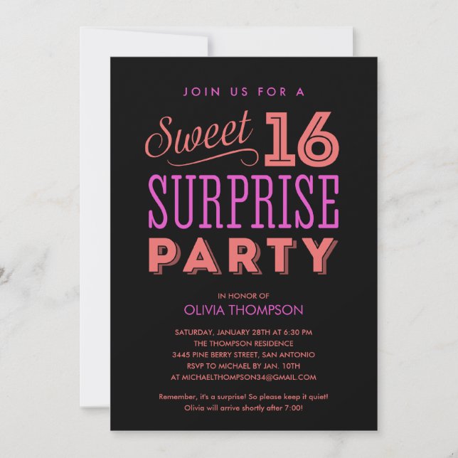 Sorpresa dulce 16 invitaciones (Anverso)
