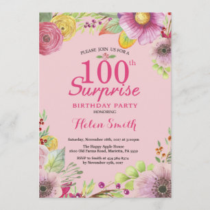 Sorpresa Floral 100.ª Invitación de cumpleaños muj