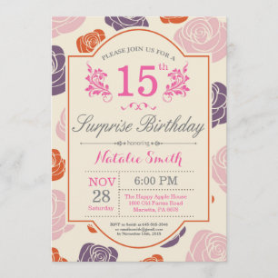 Sorpresa Floral 15º cumpleaños Invitación Rosa ros