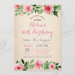 Sorpresa floral 16ª invitación de cumpleaños Rosa