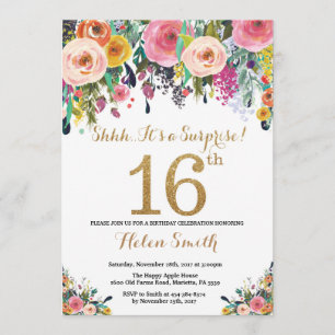 Sorpresa floral 16º cumpleaños Invitación a Oro