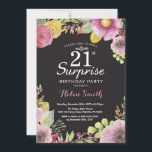 Sorpresa Floral 21ª Invitación de cumpleaños para<br><div class="desc">Sorpresa Floral 21ª Invitación de cumpleaños para mujeres. Color de agua Floral,  rosa,  fondo negro de pizarra. 16a 18a 21a 30a 40a 50a 60a 70a 80a 90a 100a.
Para más personalización,  haga clic en el botón "Personalizar" y utilice nuestra herramienta de diseño para modificar esta plantilla.</div>