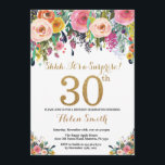 Sorpresa floral 30 cumpleaños Invitación al oro<br><div class="desc">Invitación de cumpleaños número 30 a mujeres por sorpresa floral. Flor floral acuarela. Brillantina dorada. Rosa,  Amarillo,  Naranja,  Flor Púrpura. Cumpleaños de adultos. Para una mayor personalización,  haga clic en el botón "Personalizar" y utilice nuestra herramienta de diseño para modificar esta plantilla.</div>