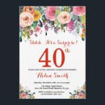 Sorpresa Floral 40.ª Invitación de cumpleaños Rojo<br><div class="desc">Invitación de 40º cumpleaños para mujeres por sorpresa floral. Flor floral acuarela. Rojo, Rosa, Amarillo, Naranja, Flor Púrpura. Cumpleaños de adultos. 30.º 40.º 50.60.º 70.º 80.90.100.º 13.º 15.º 16.º 20.º 21. Para una mayor personalización, haga clic en el botón "Personalizar" y utilice nuestra herramienta de diseño para modificar esta plantilla....</div>