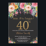 Sorpresa floral 40 cumpleaños Invitación al oro<br><div class="desc">Invitación de 40º cumpleaños para mujeres por sorpresa floral. Flor floral acuarela. Purpurina de oro y negro. Rosa,  Amarillo,  Naranja,  Flor Púrpura. Cumpleaños de adultos. Para una mayor personalización,  haga clic en el botón "Personalizar" y utilice nuestra herramienta de diseño para modificar esta plantilla.</div>