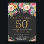 Sorpresa floral 50 cumpleaños Invitación al oro<br><div class="desc">Invitación de 50 Años de Floral Sorpresa para Mujeres. Flor floral acuarela. Purpurina de oro y negro. Rosa,  Amarillo,  Naranja,  Flor Púrpura. Cumpleaños de adultos. Para una mayor personalización,  haga clic en el botón "Personalizar" y utilice nuestra herramienta de diseño para modificar esta plantilla.</div>