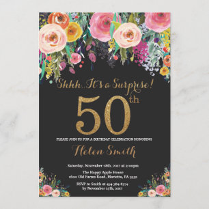 Sorpresa floral 50 cumpleaños Invitación al oro