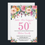 Sorpresa floral 50 cumpleaños Invitación rosa<br><div class="desc">Invitación de 50 Años de Floral Sorpresa para Mujeres. Flor floral acuarela. Rosa,  Amarillo,  Naranja,  Flor Púrpura. Cumpleaños de adultos. 30.º 40.º 50.60.º 70.º 80.90.100.º 13.º 15.º 16.º 20.º 21. Para una mayor personalización,  haga clic en el botón "Personalizar" y utilice nuestra herramienta de diseño para modificar esta plantilla.</div>