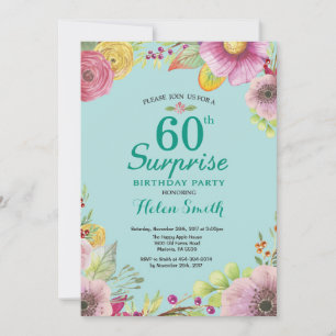 Sorpresa floral 60.ª invitación a cumpleaños Verde