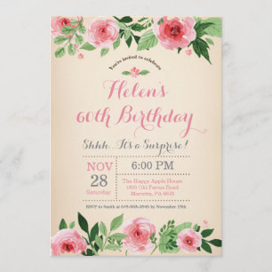 Sorpresa floral 60 cumpleaños invitación rosa