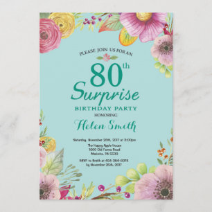 Sorpresa floral 80.ª invitación a cumpleaños Verde